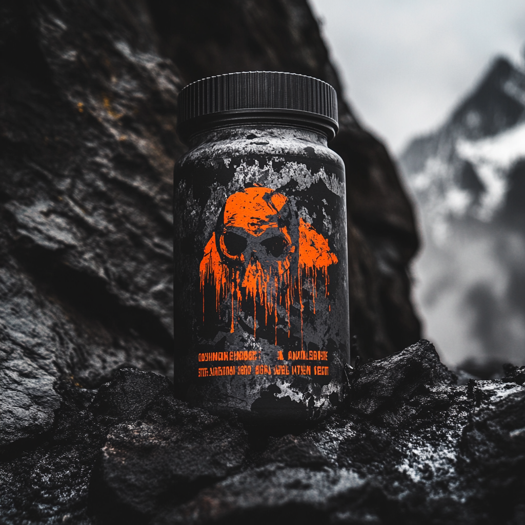 Bold, striking post-apocalyptic pre workout label design idea