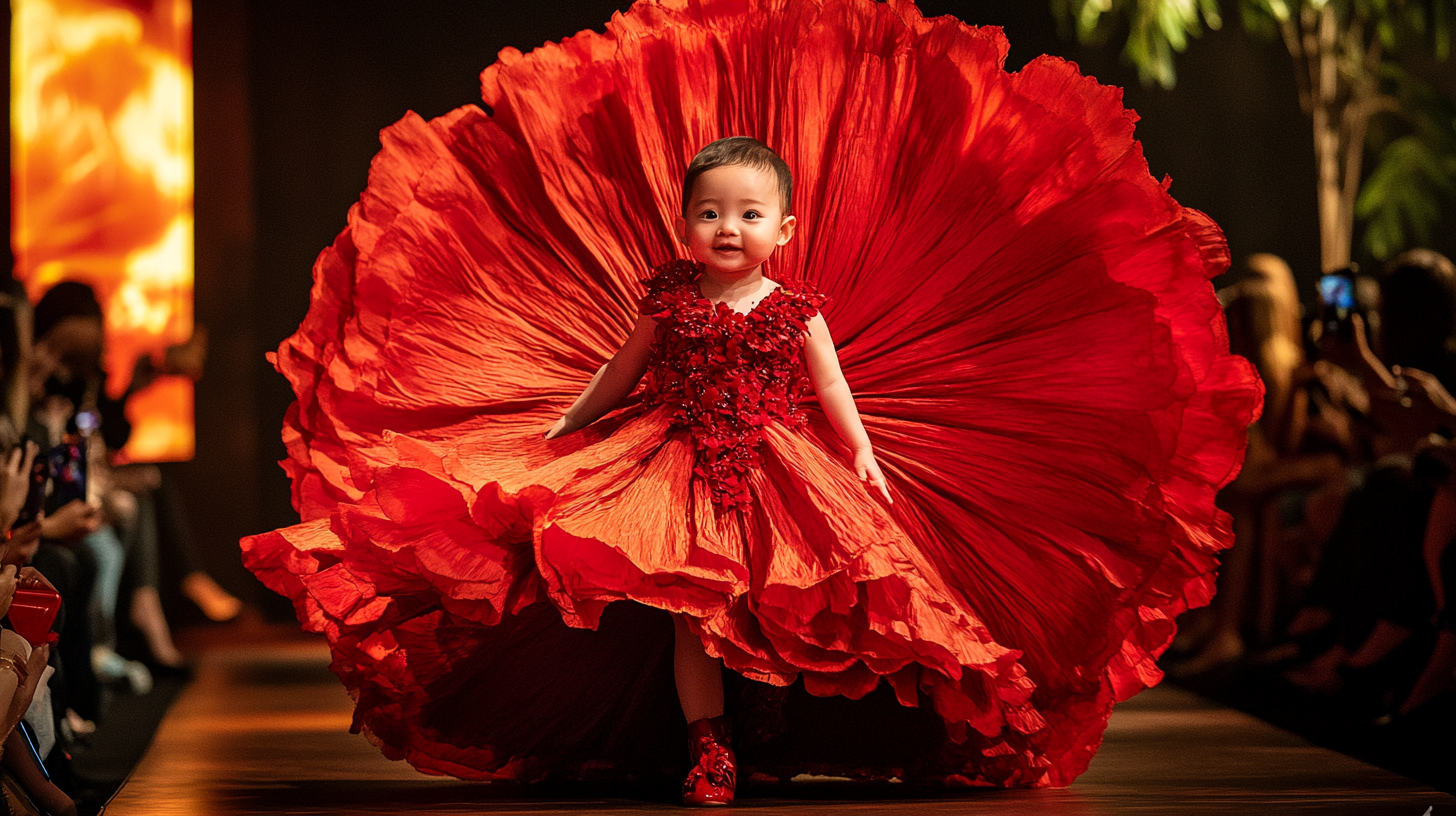 Bold and cool baby fashion with giant red flower.