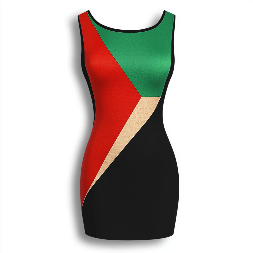 Bold bodycon dress with flag design: red, green, black.