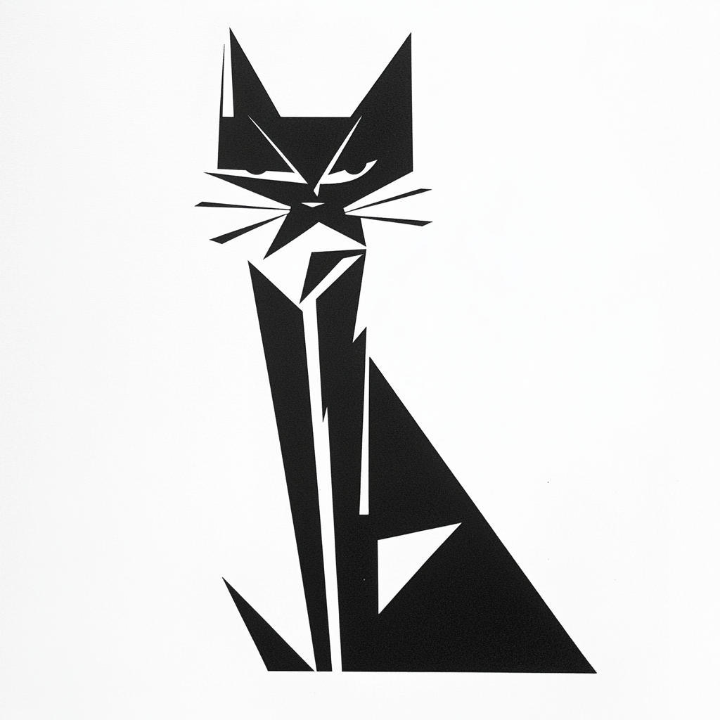 Bold geometric minimalist cat illustration using sharp shapes.