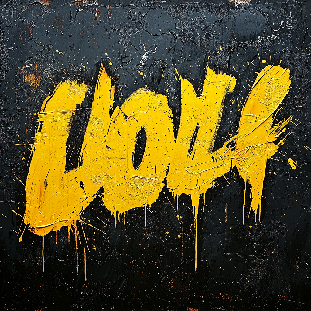 Bold yellow font design on black background, hand-painted strokes.