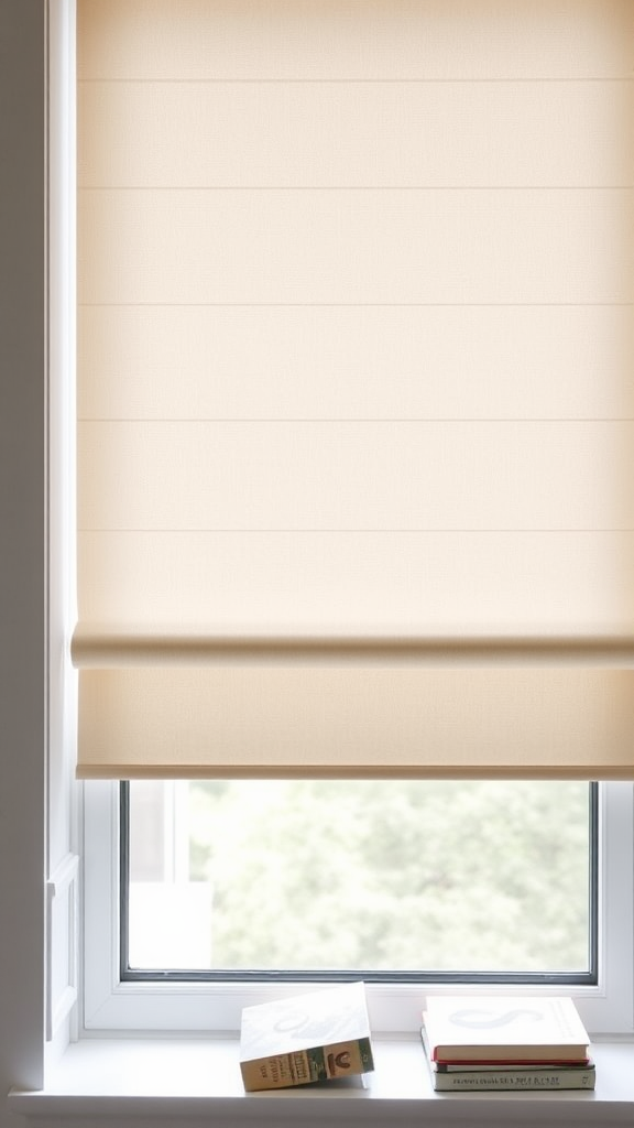 Books on Windowsill with Roller Blinds viewed from top