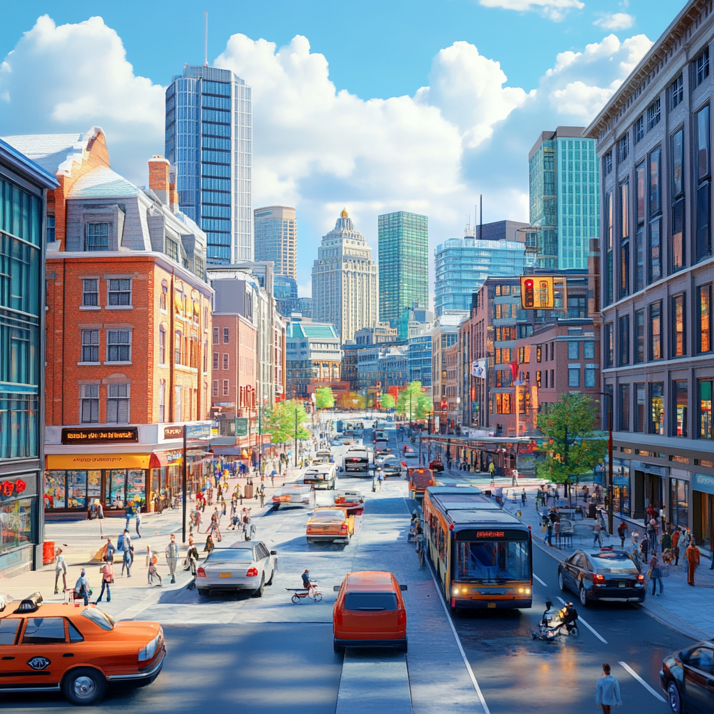 Boston city in 2024, realistic, creative, stunning views.