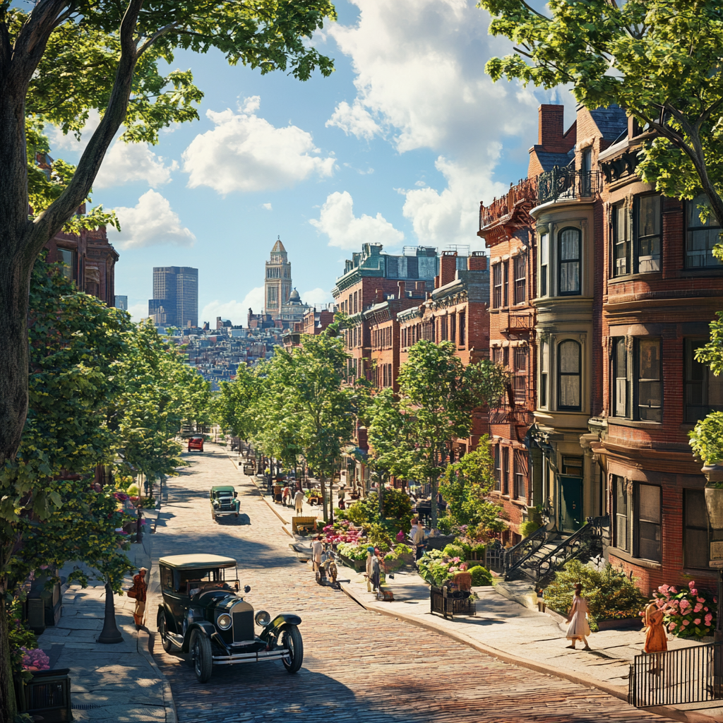 Boston past 1900s, realistic photographic old city view.