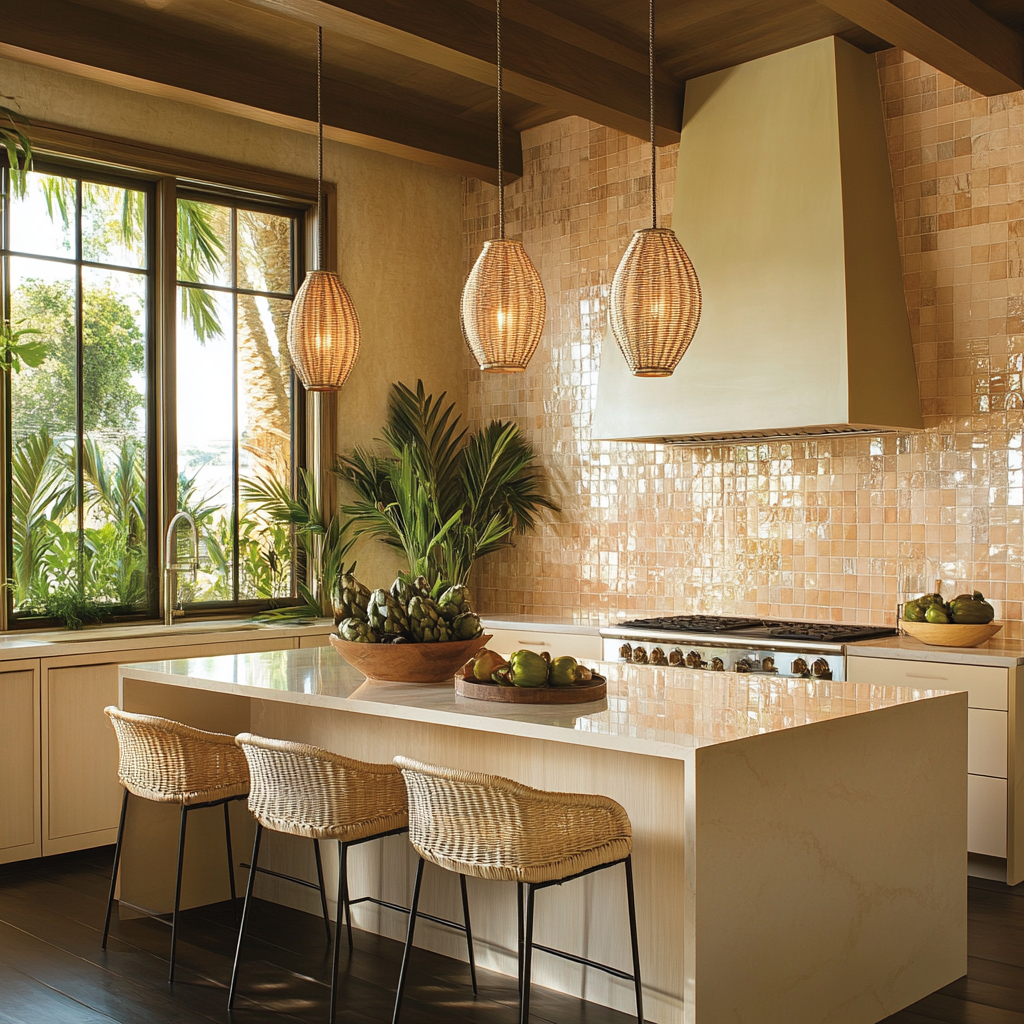 Botanical Floridian Bungalow Kitchen with Tropical Style