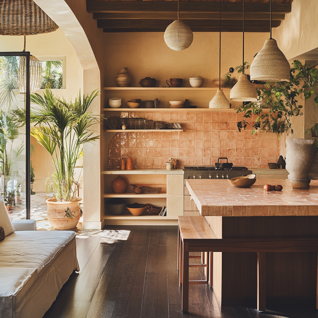 Botanical bungalow kitchen and living room design 