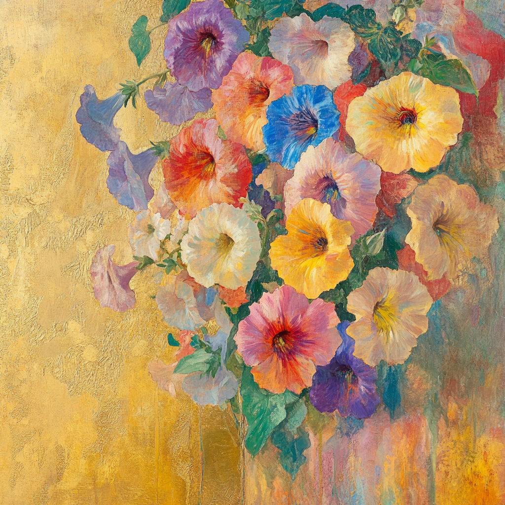 Bouquet of Petunias in Klimt-Inspired Composition, High Definition