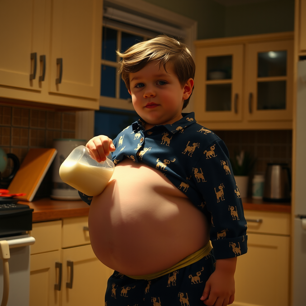 Boy in Pajamas Drinks Weight Gain Milk at Night