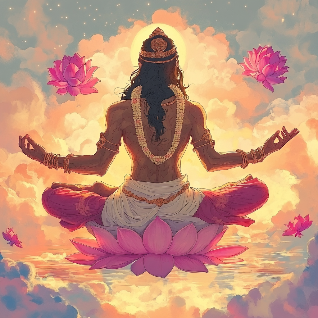 Brahma Blesses, Floating in Colorful Illustration