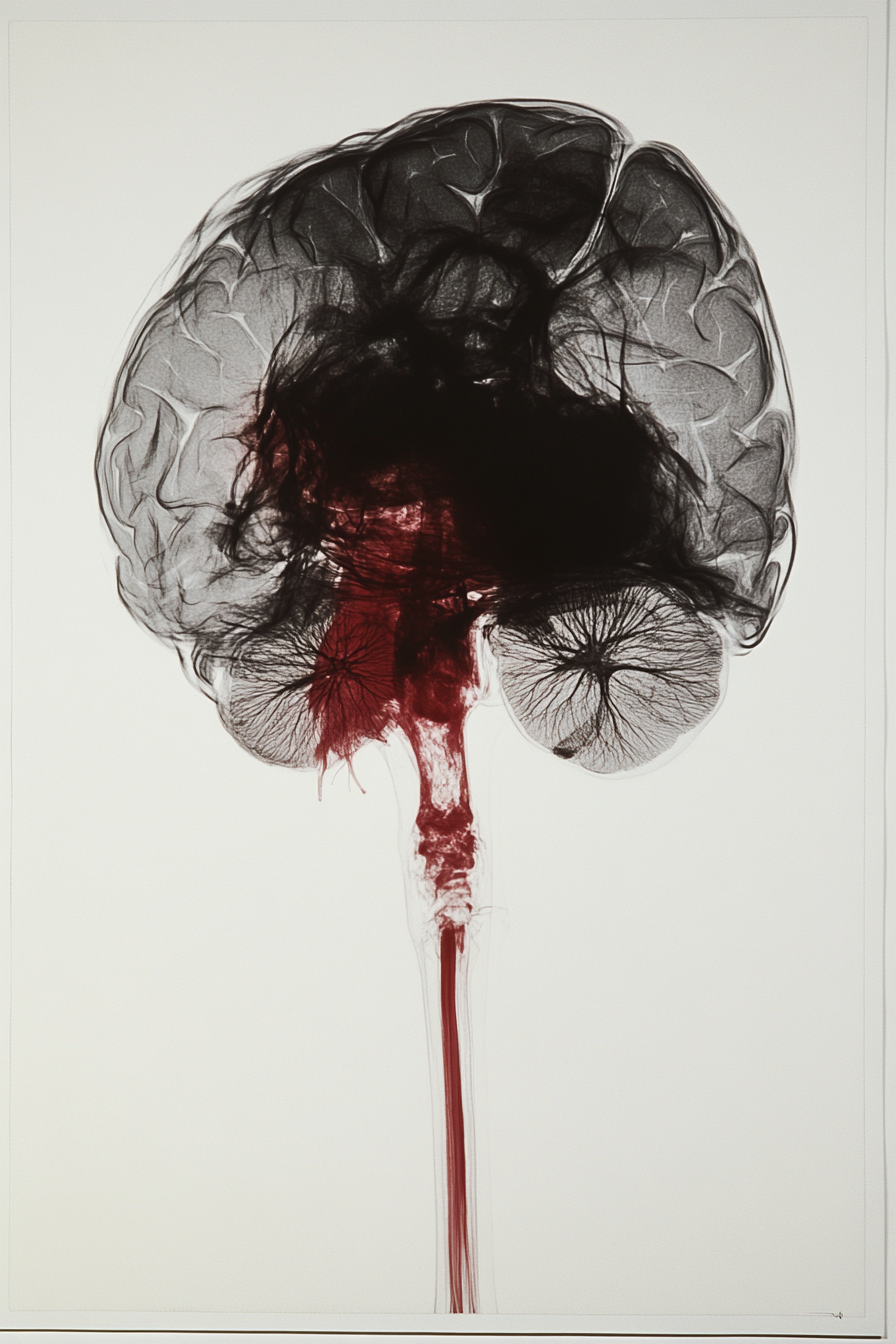 Brain xray with injury on Kodak film. Polaroid scan.