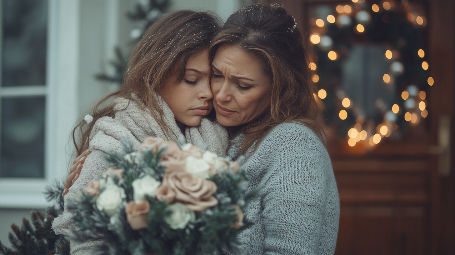 Brazilian Mother and Daughter with Christmas Decorations