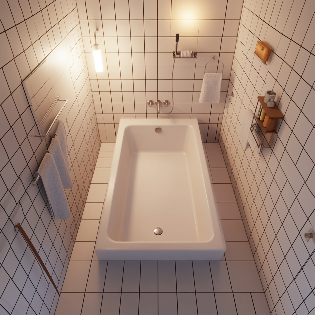 Bright, Tidy Bathroom with Bathtub in Sims Style 