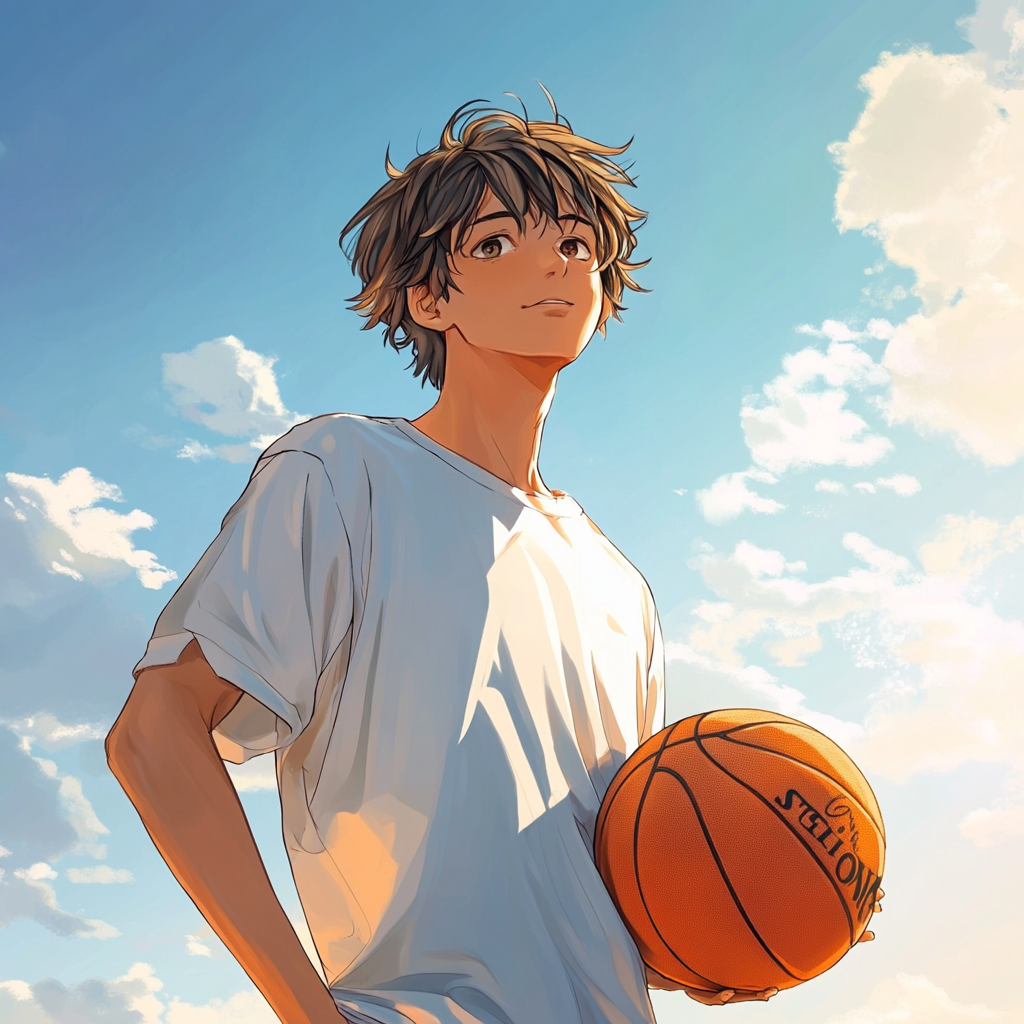 Bright Anime Style Basketball Player in Clean Background