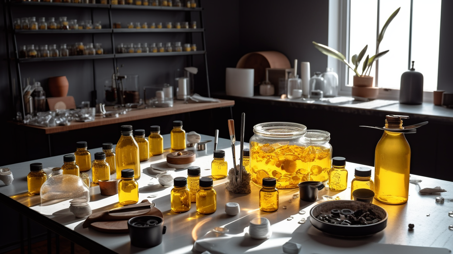 Bright Skincare Lab with Yellow Walls and Black Table