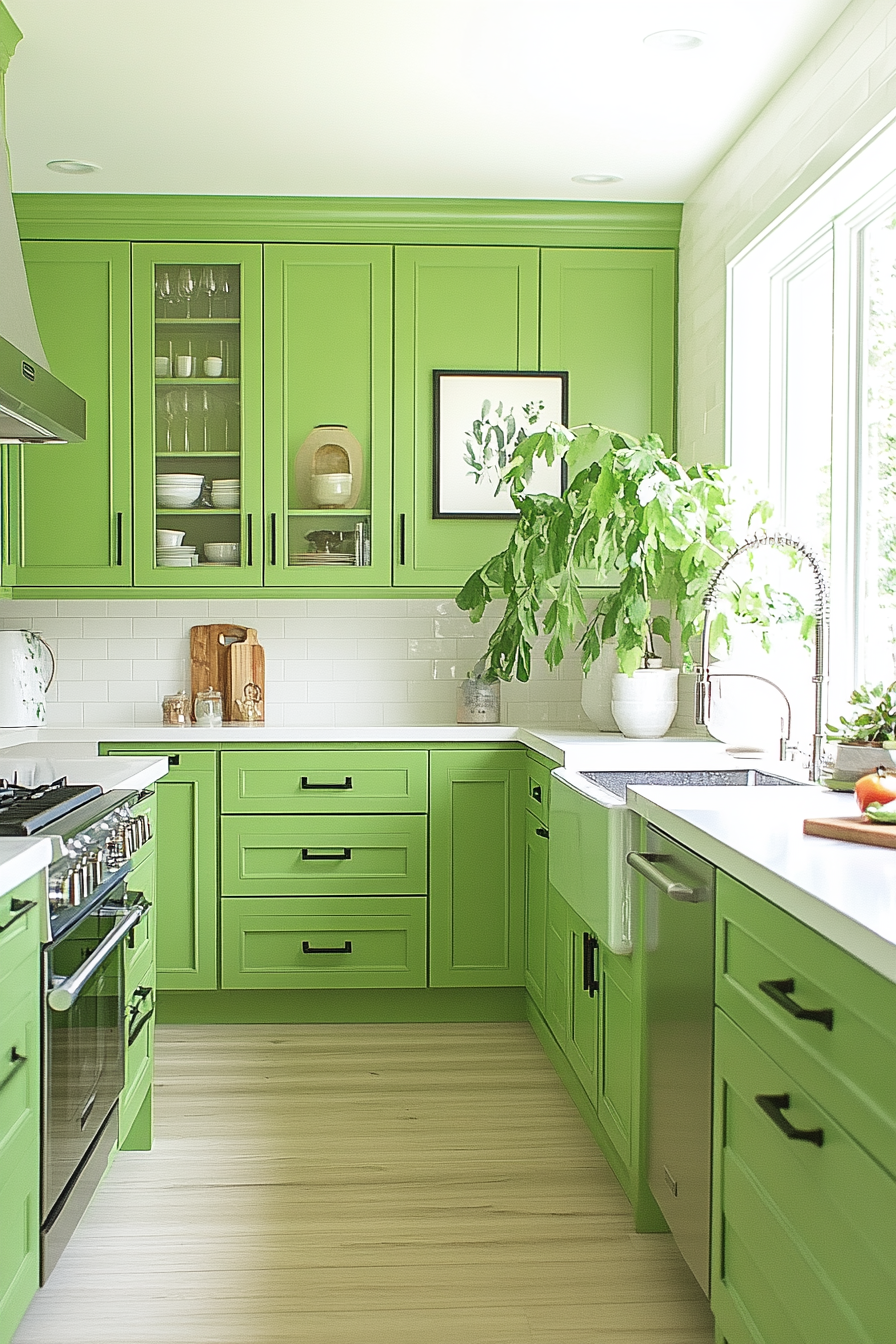 Bright and Cheery Pea Green Pop Kitchen