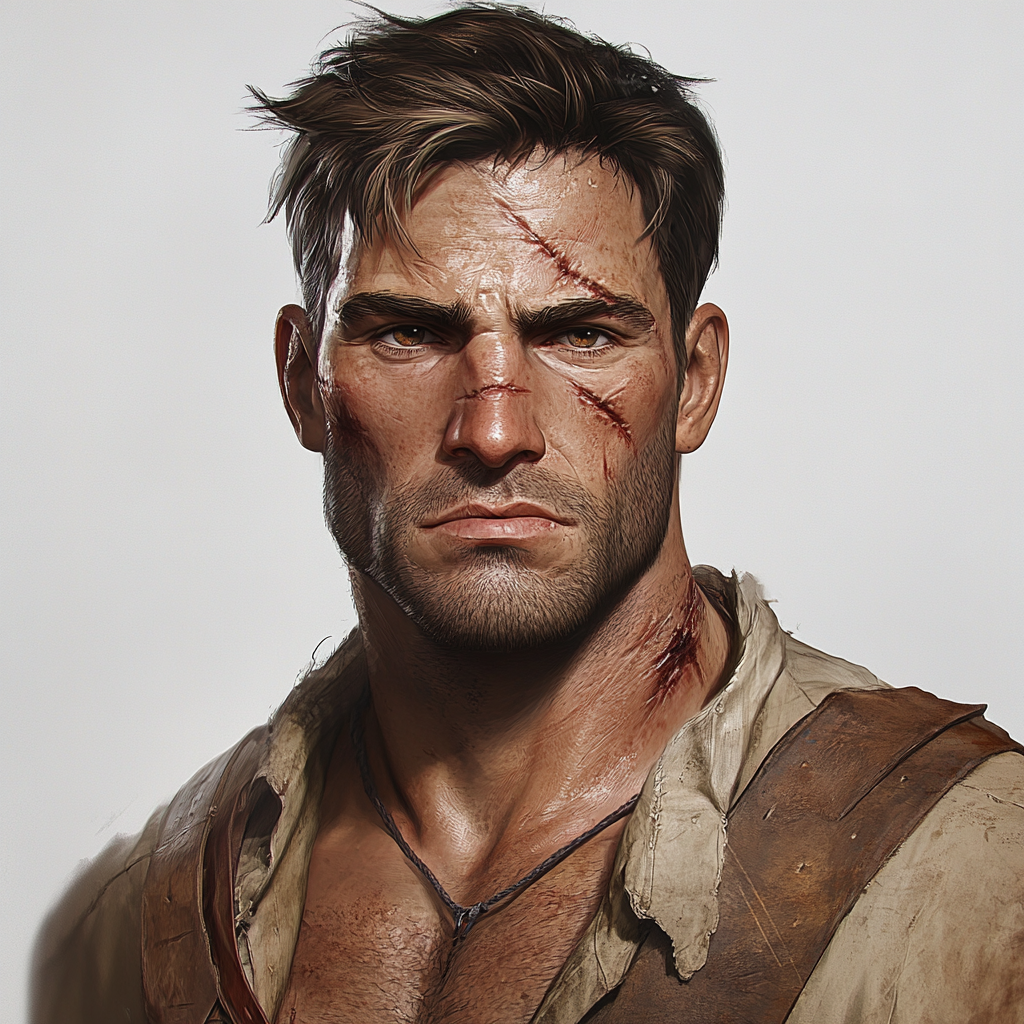 British man in late thirties character art portrait