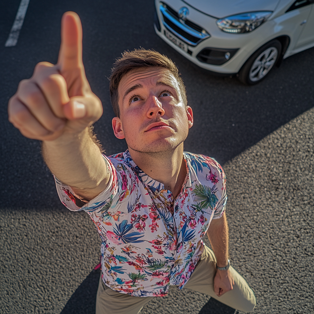 British man taking selfie in Manchester parking lot You