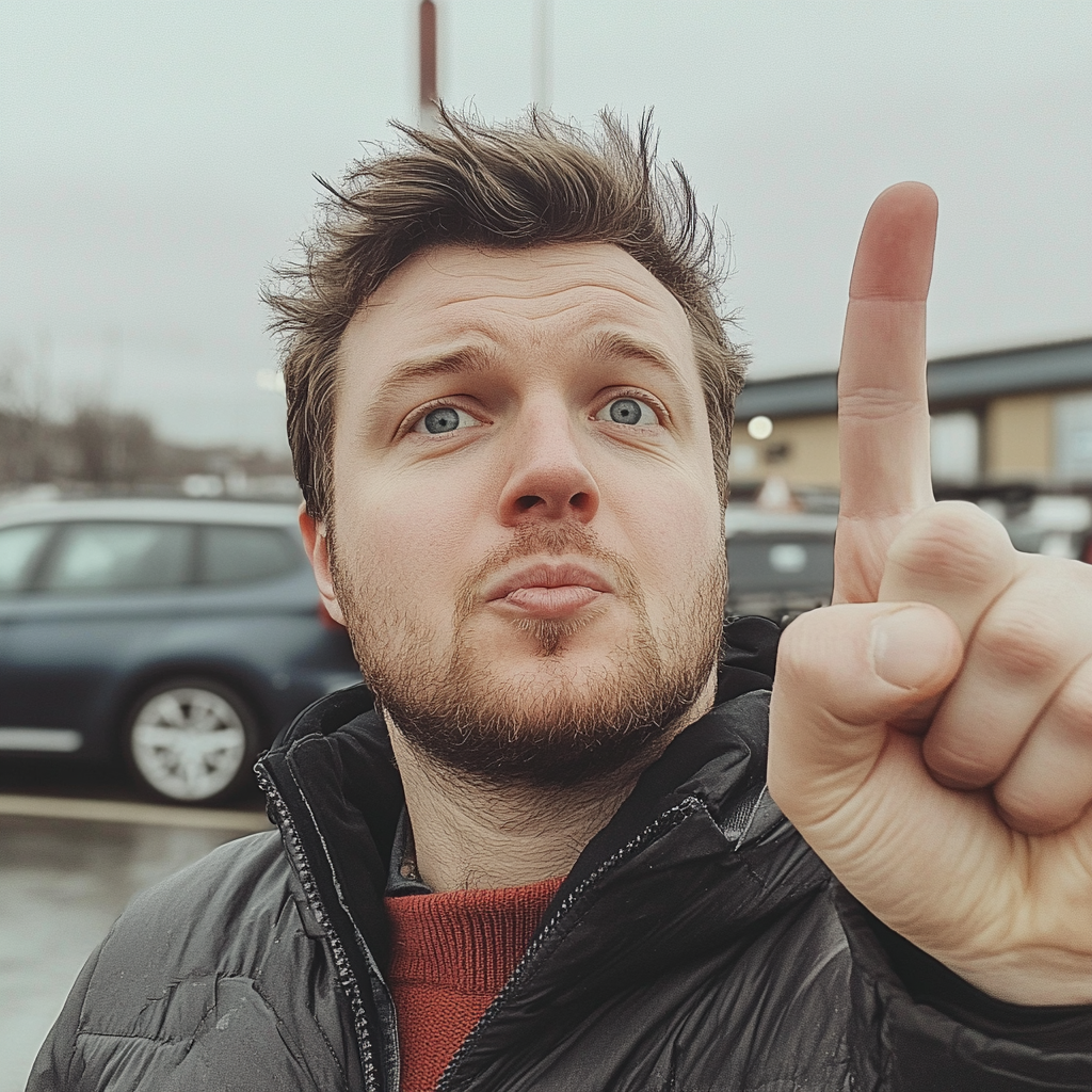 British man taking selfie in Manchester parking lot.