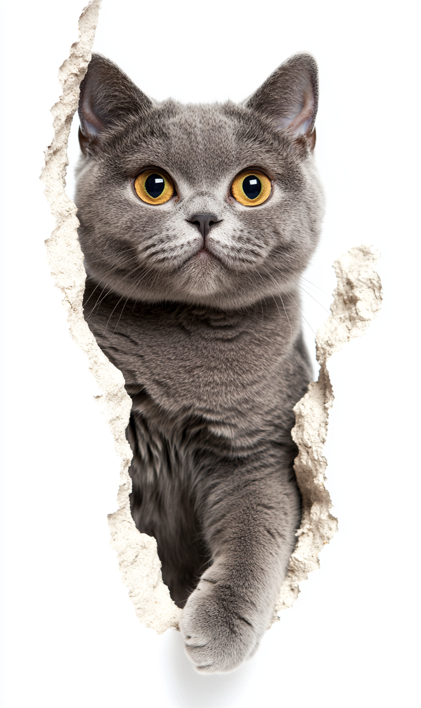 British shorthair cat standing on two legs smiling