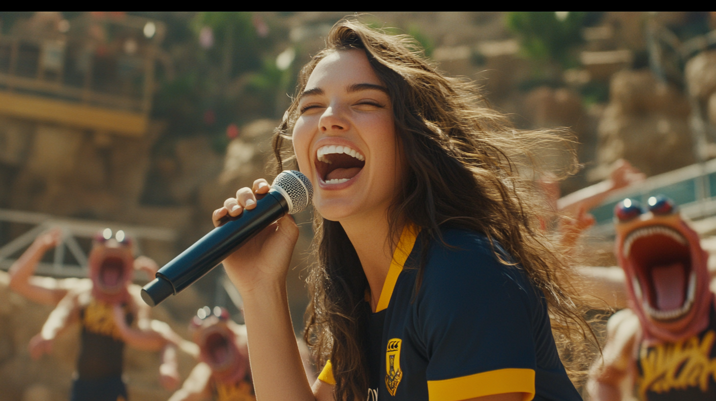 Brooke Shields Singing at Amphitheater with Crab Costumes