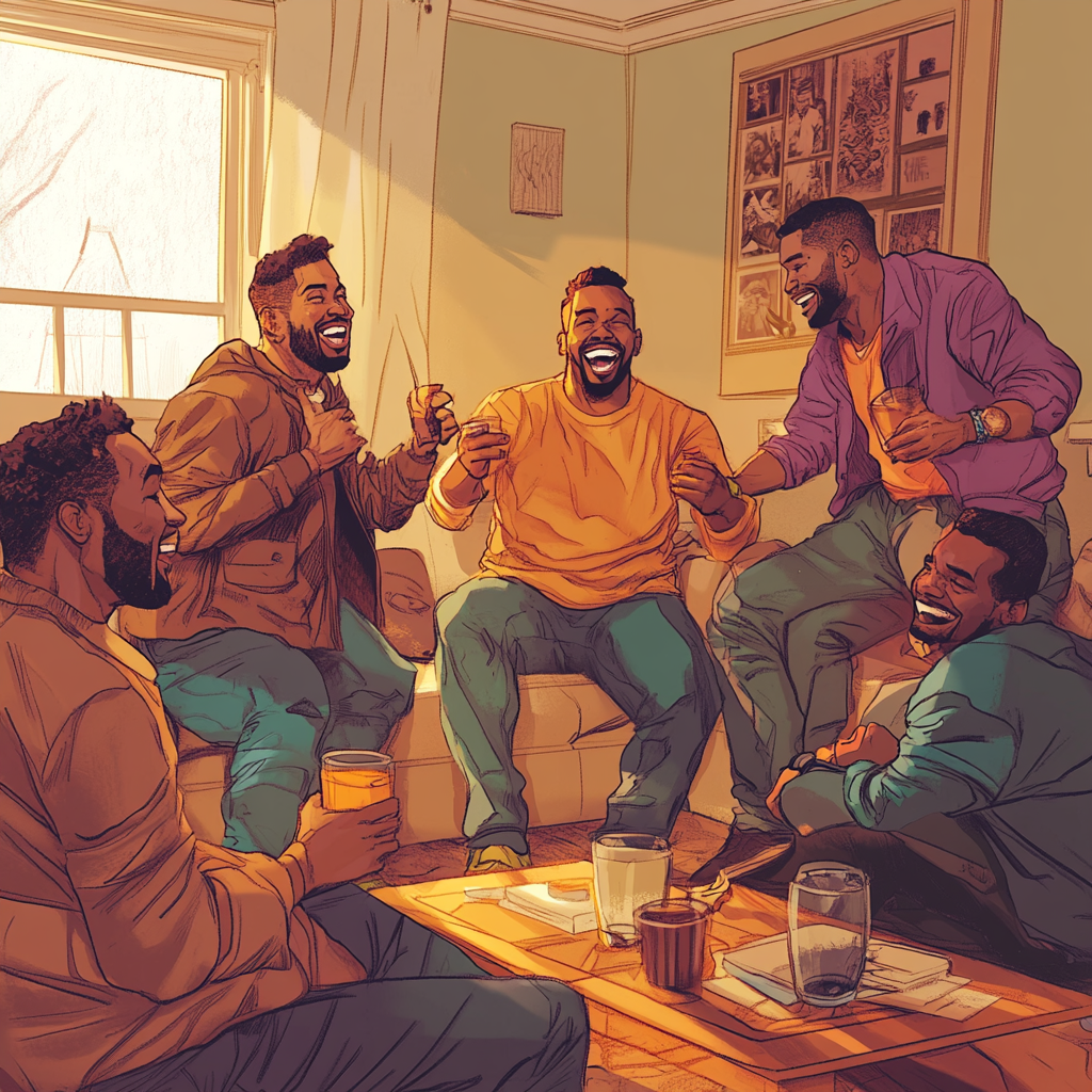 Illustration of African American Men Sitting Together