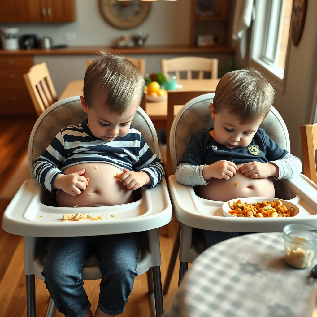Brothers Eating and Growing Bellies at Dinner Table