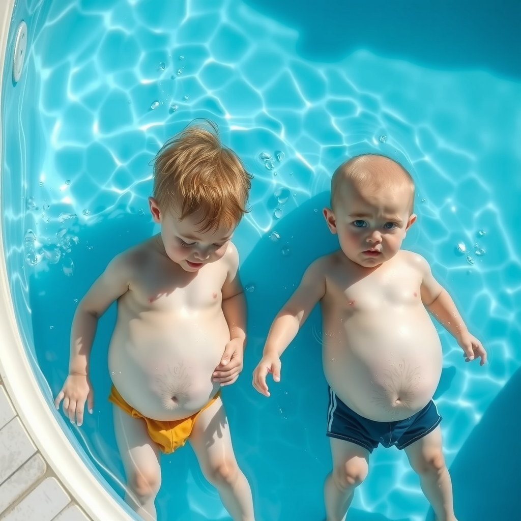 Brothers Growing Round Bellies in the Pool