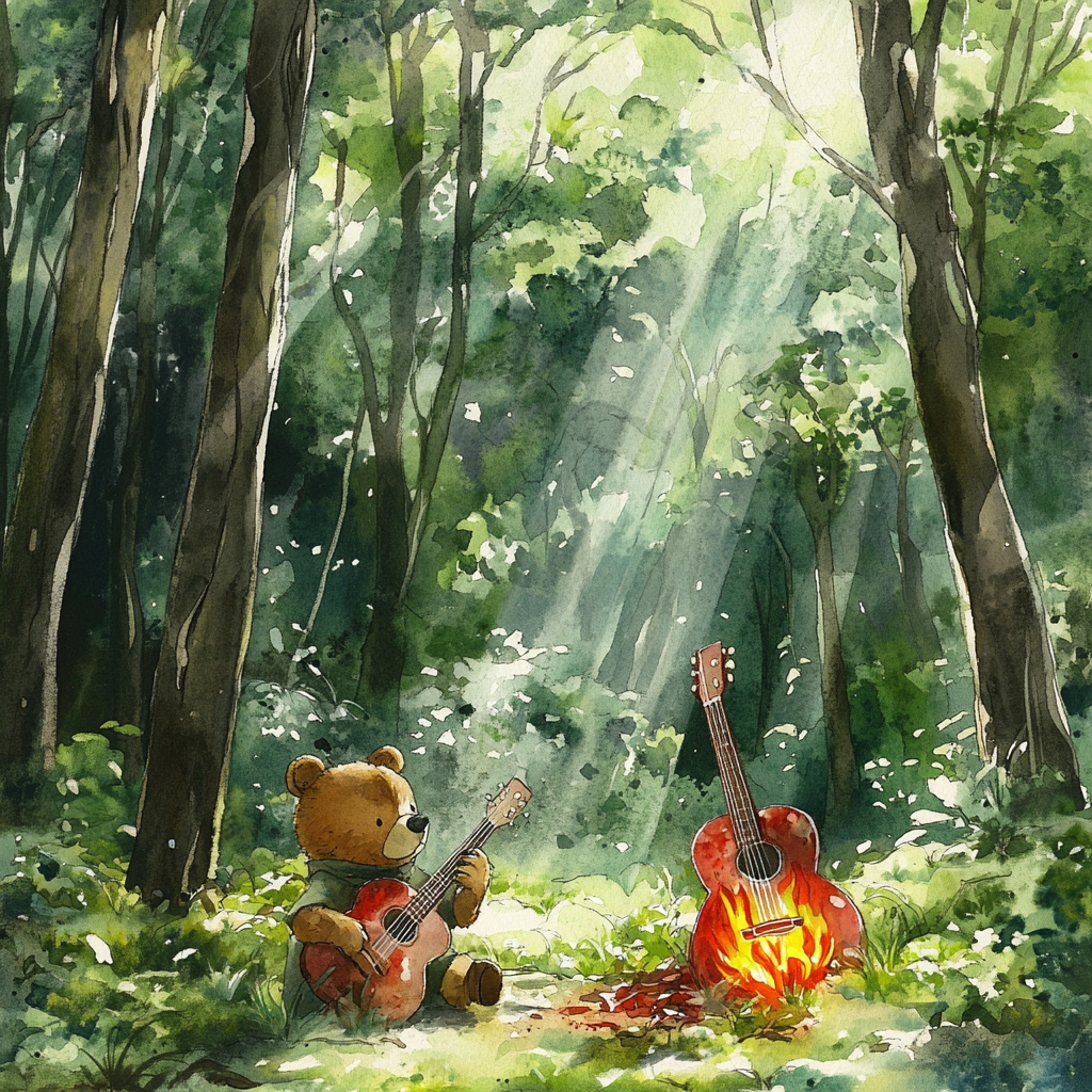 Brown Bear Discovers Hidden Guitar in Enchanted Woods