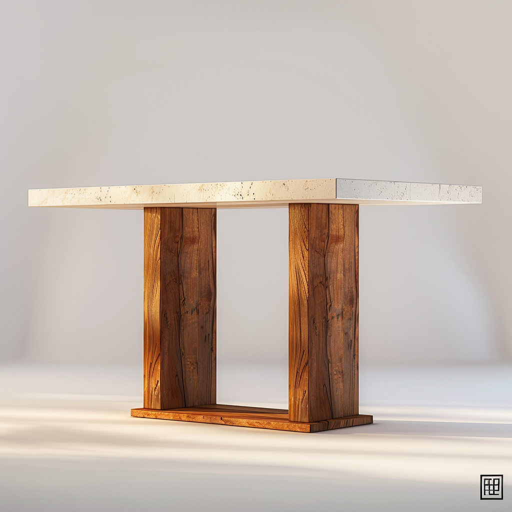 Brown desk table with white top, modern design.