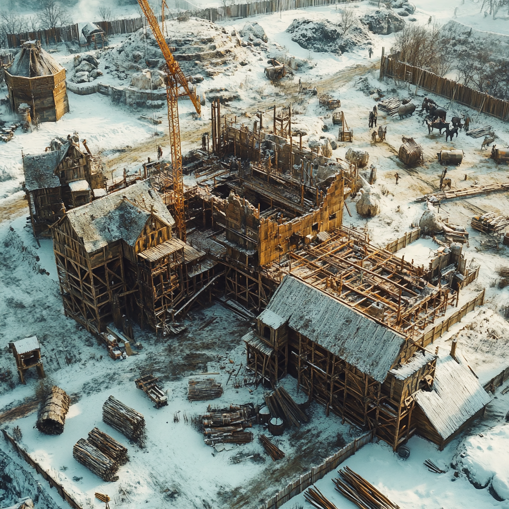 Building a fortress in medieval winter with drones!