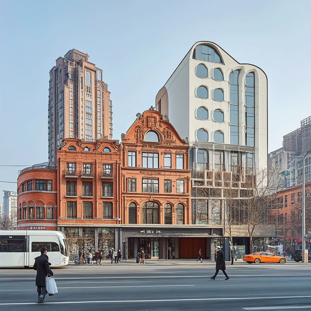 Building park in Shanghai, China transformed into hotel complex.