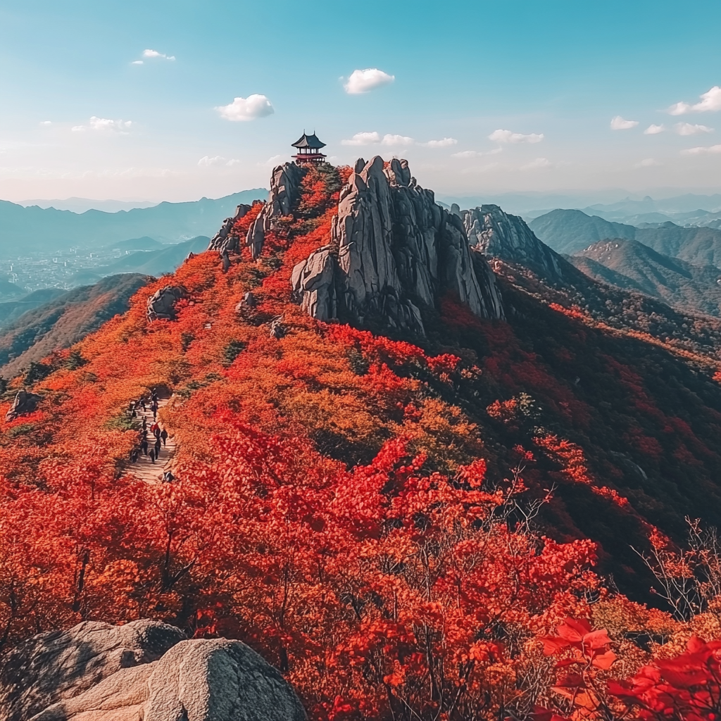 Bukhansan Mountain in Seoul with autumn leaves