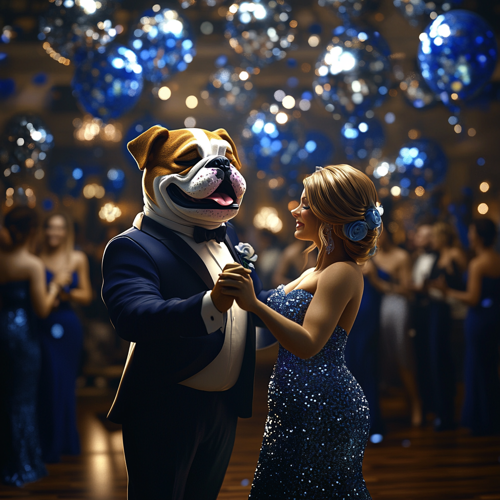 Bulldog mascots slow dance at prom event