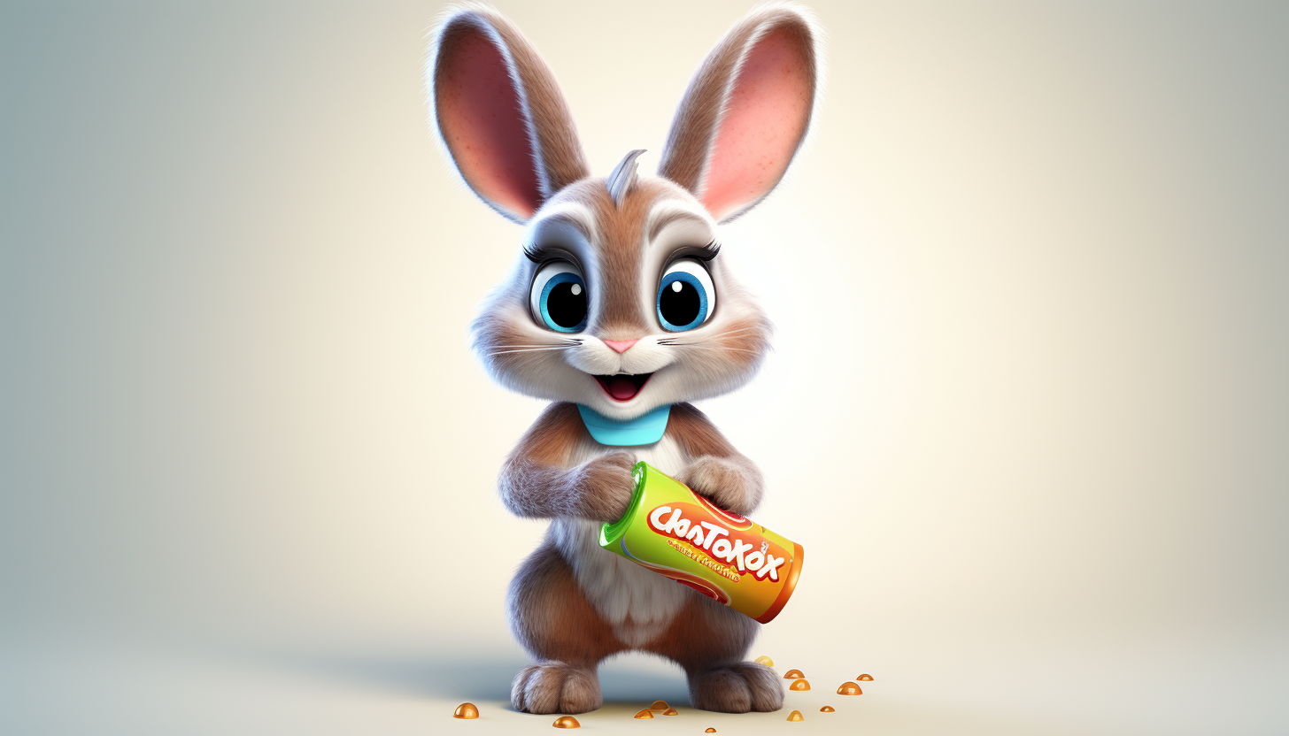 Bunny mascot as a business logo eating candy Pixar style