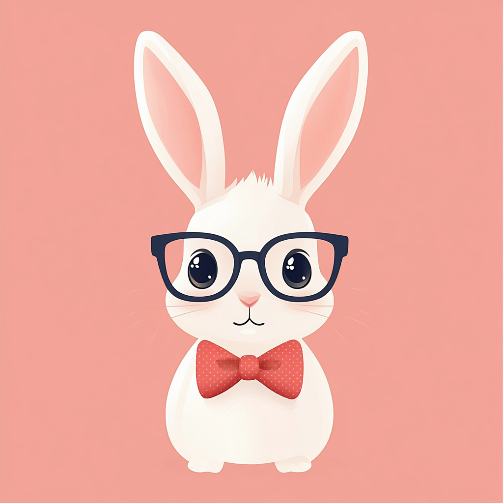 Bunny in bow tie and glasses on pink background.