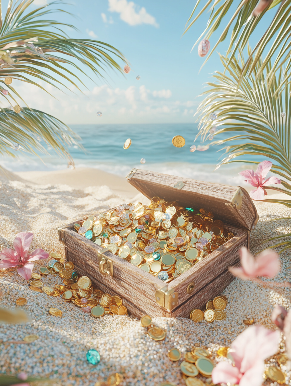 Buried Treasure Chest on Beach 3D Ultra HD