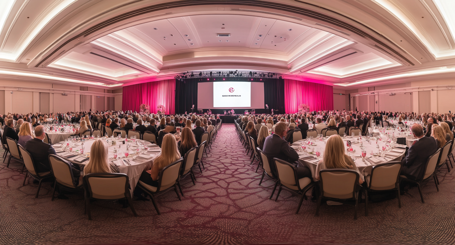 Business awards ceremony in modern ballroom