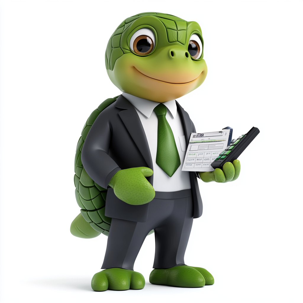 Business mascot in trustworthy suit, holding financial items.