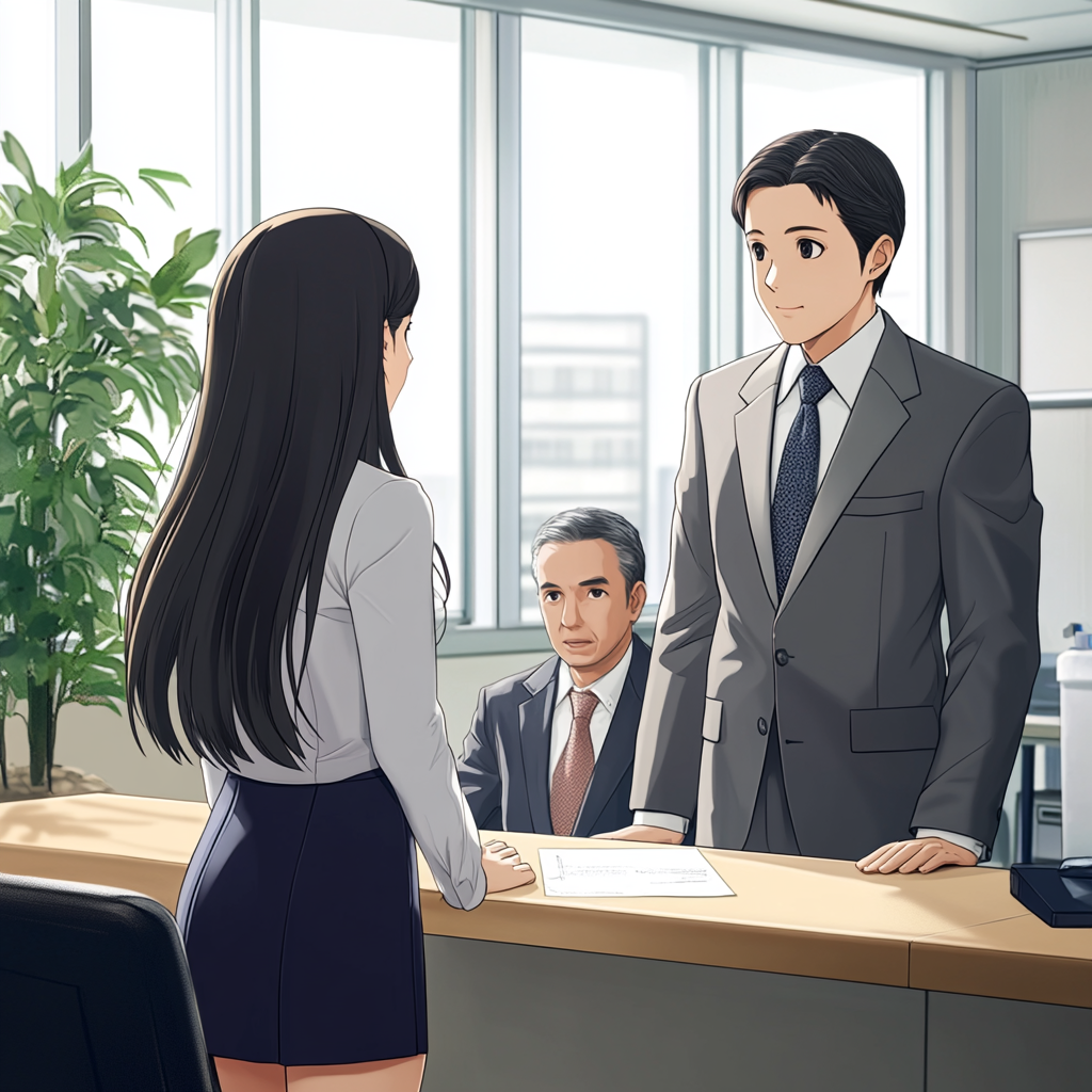 Businesswoman in Japan Office Talking with Man