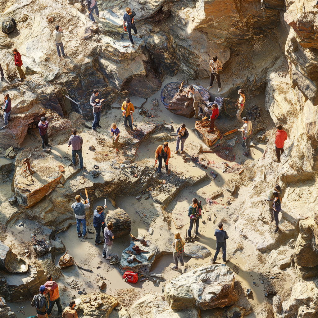 Busy Geology Exploration Scene in Vibrant Detail