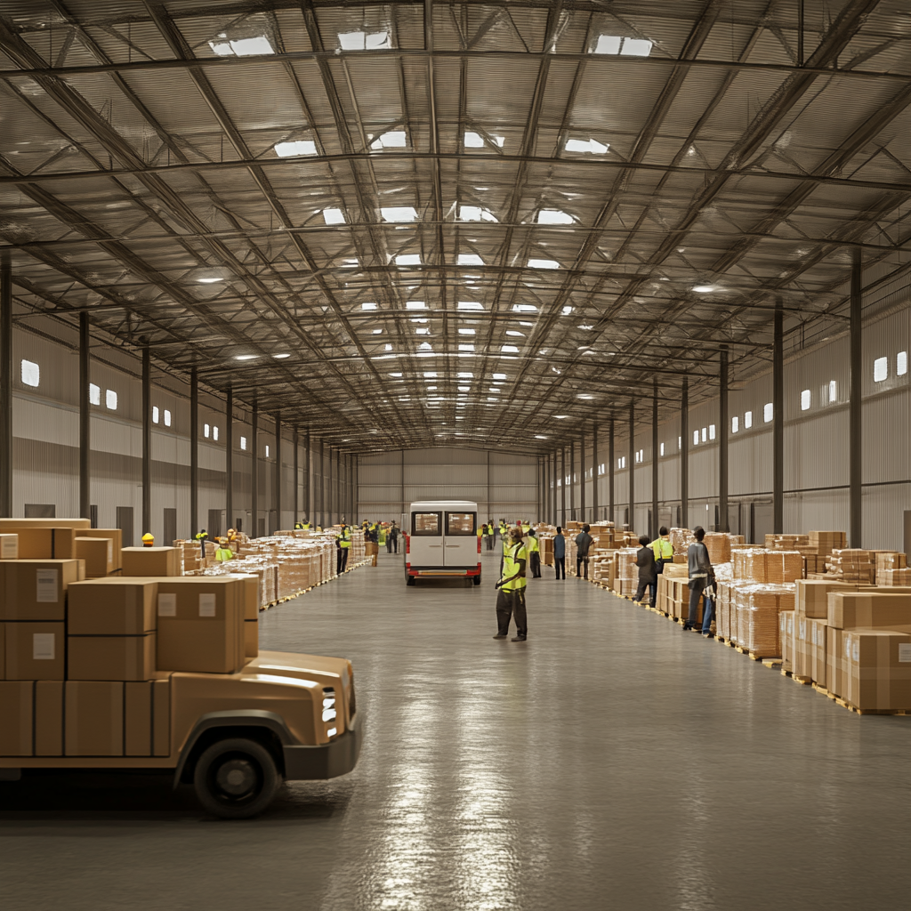 Busy Package Delivery Facility in Africa with Workers and Packages