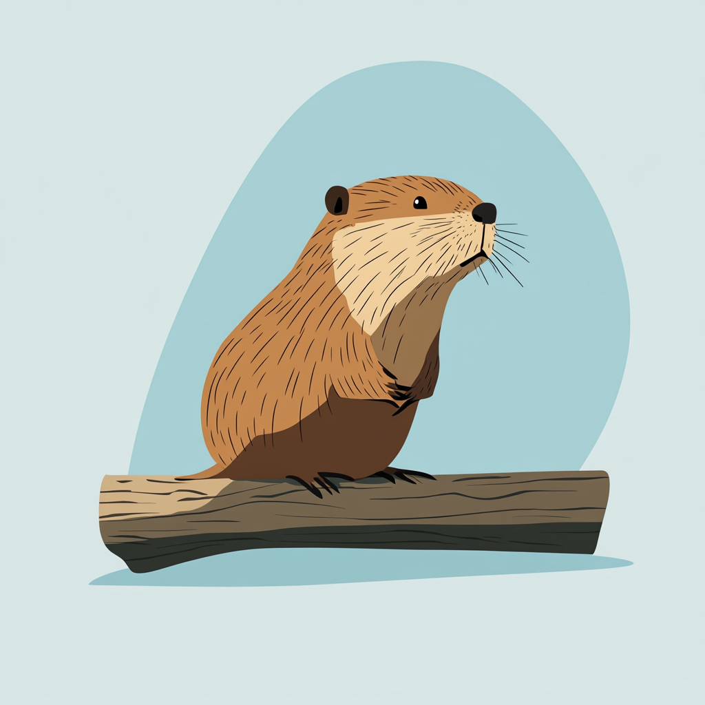 Busy beaver constructing, cartoon style, minimalist design.