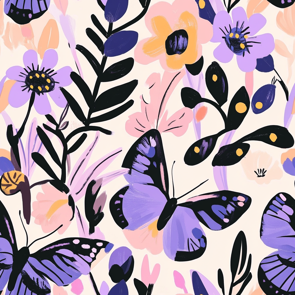 Butterflies and flowers in a colorful garden scene