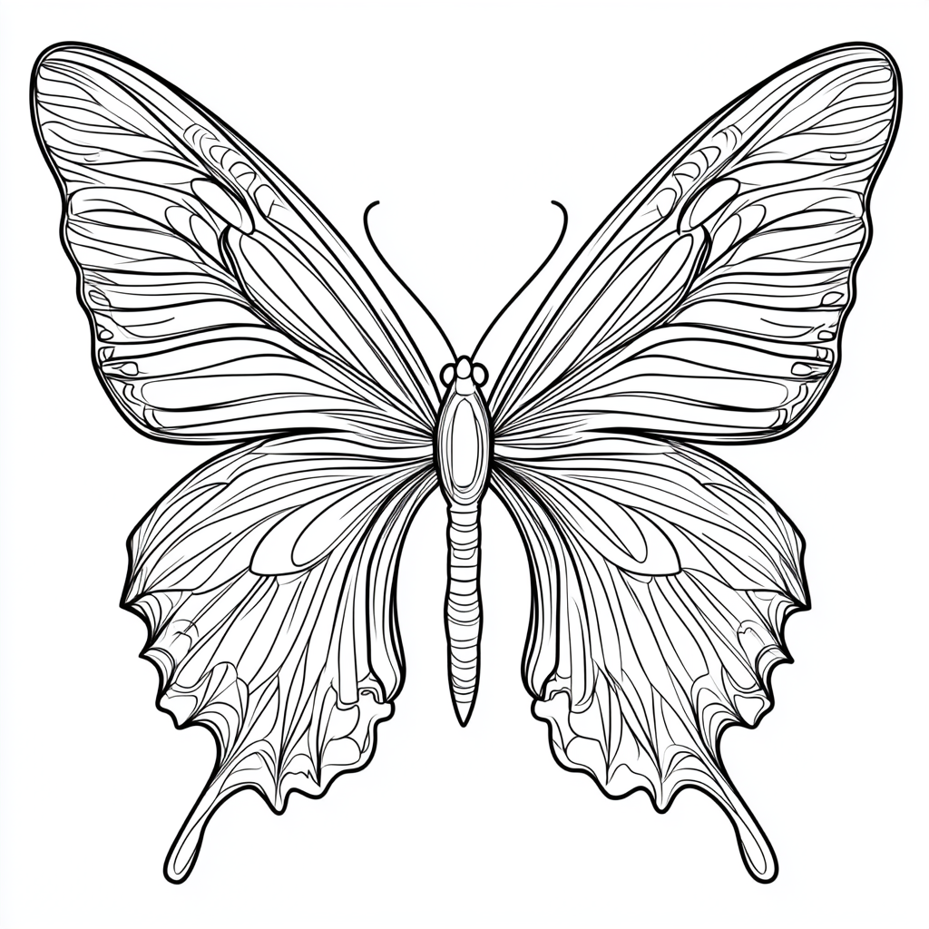 Butterfly Coloring Page with Scales and Thick Outline