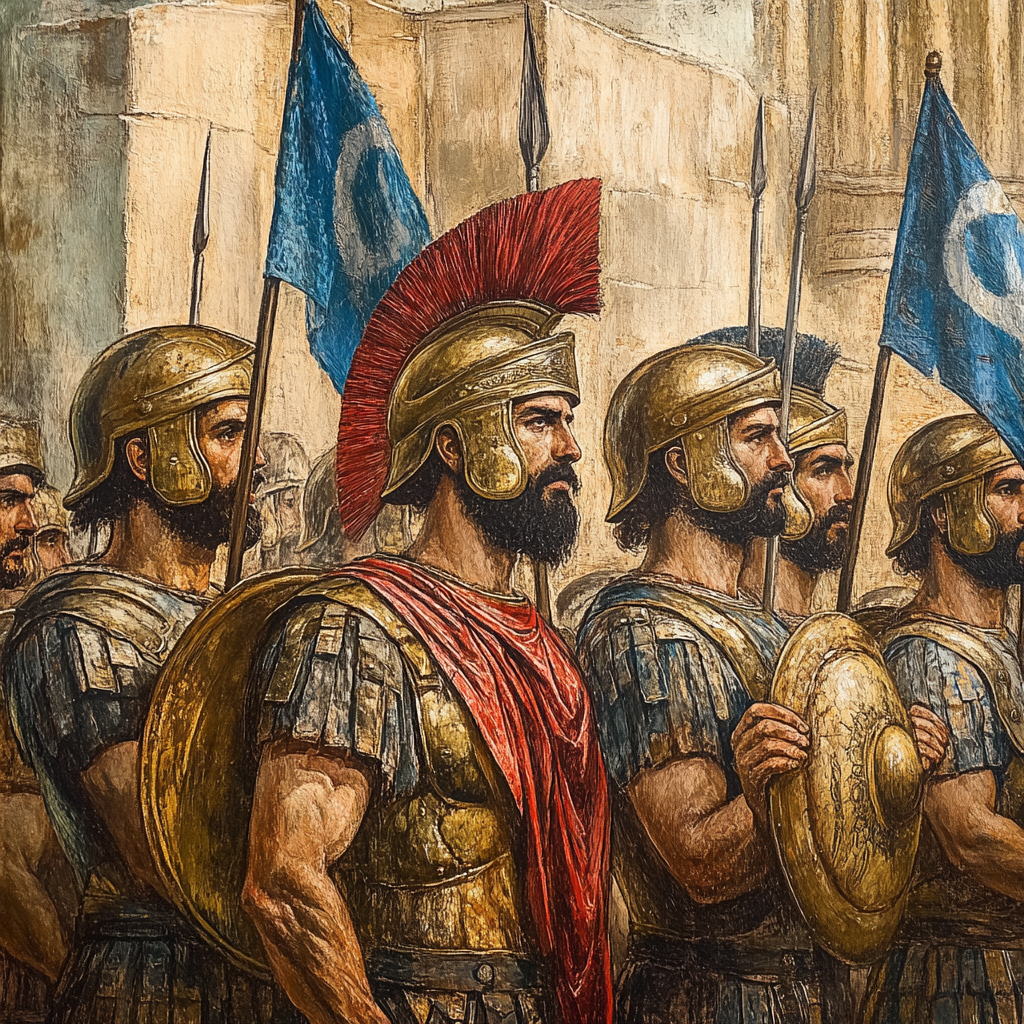 Byzantine, Ancient Greek, and Modern Greek Soldiers Protecting Acropolis