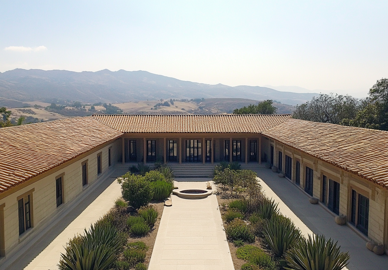 California Mission ranch with courtyard, maguey, Monte Alban Oaxaca.