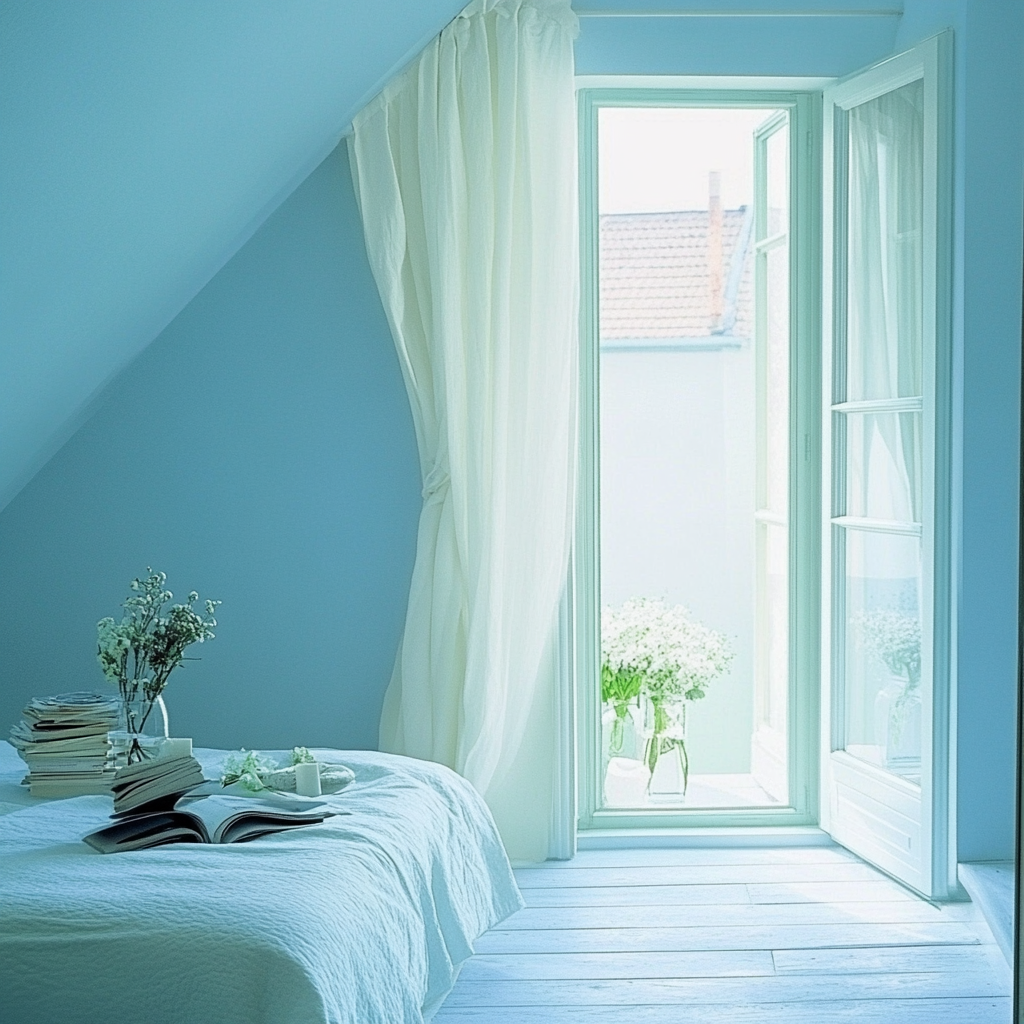 Calm Blue Interior with Light Green Accents