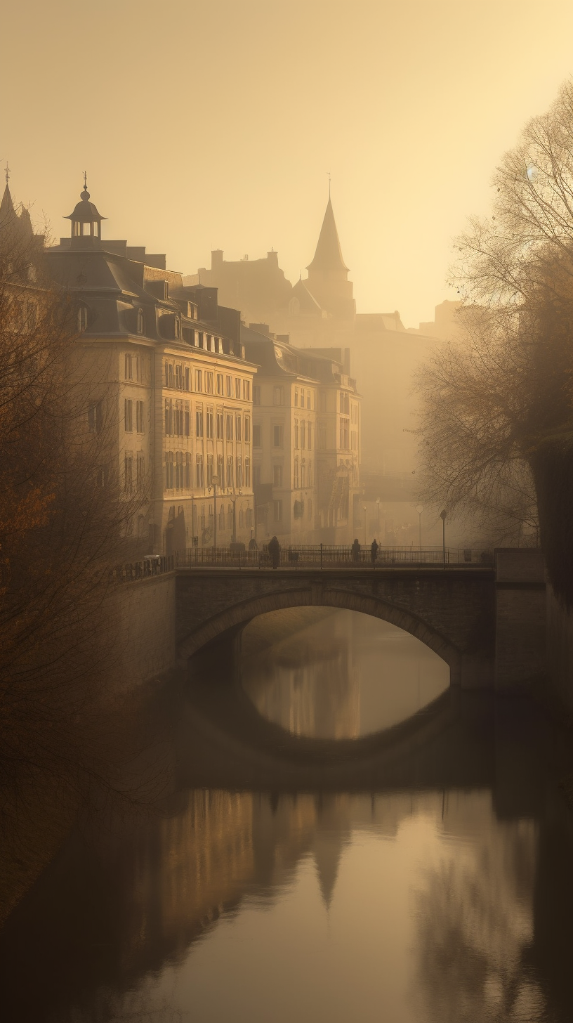 Calm Dawn in Luxembourg City with Adolphe Bridge