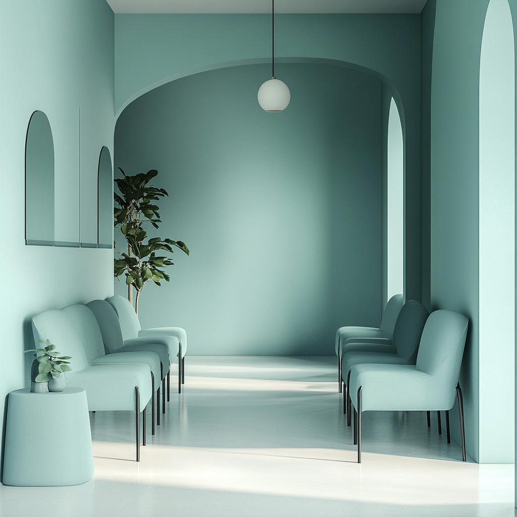 Calm Waiting Room with Blue and Green Accents