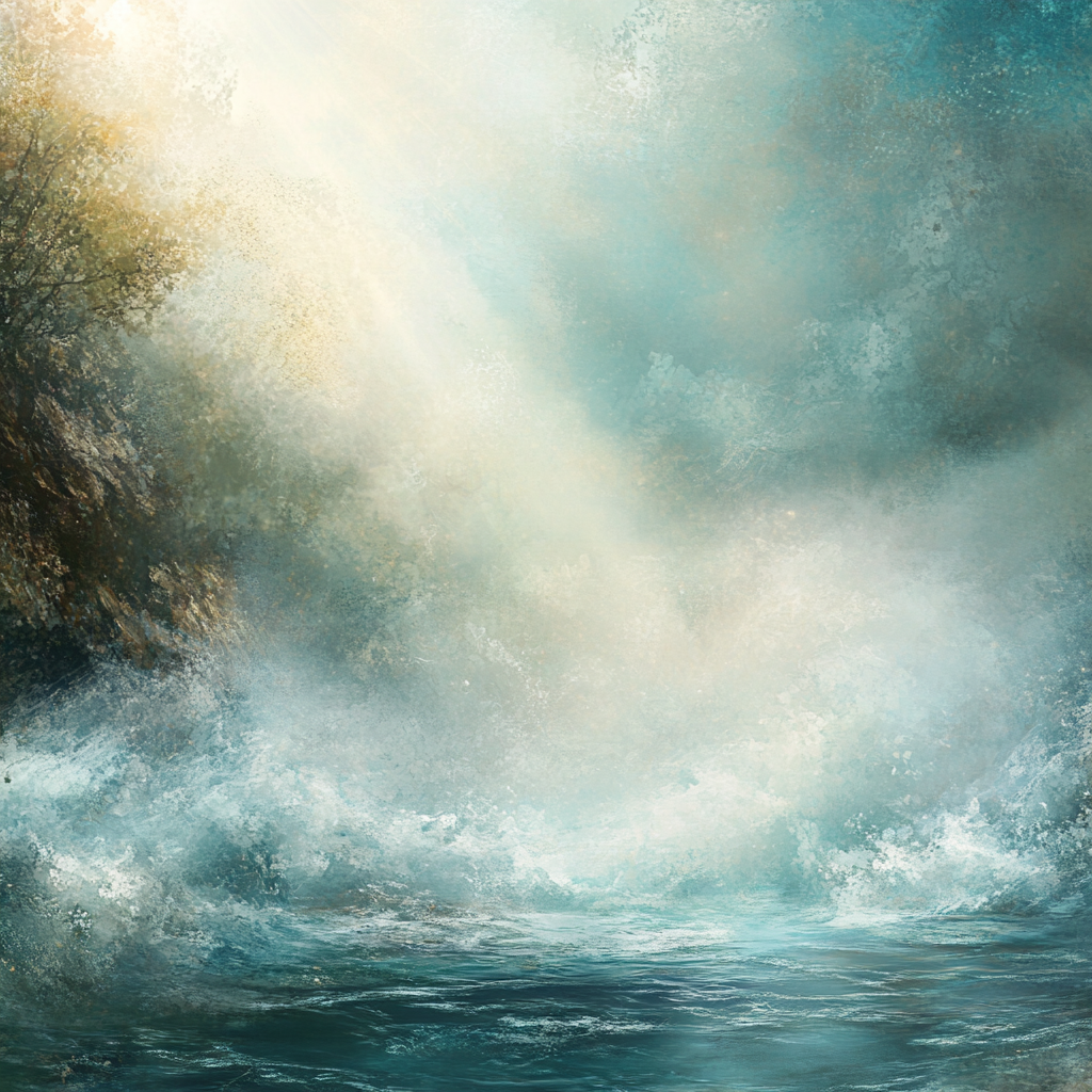 Calming scene with symbolic elements of renewal and release.